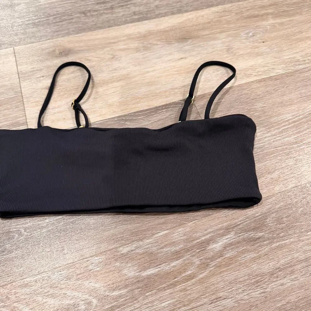 L * Space Black Ribbed Bikini Top Size Large